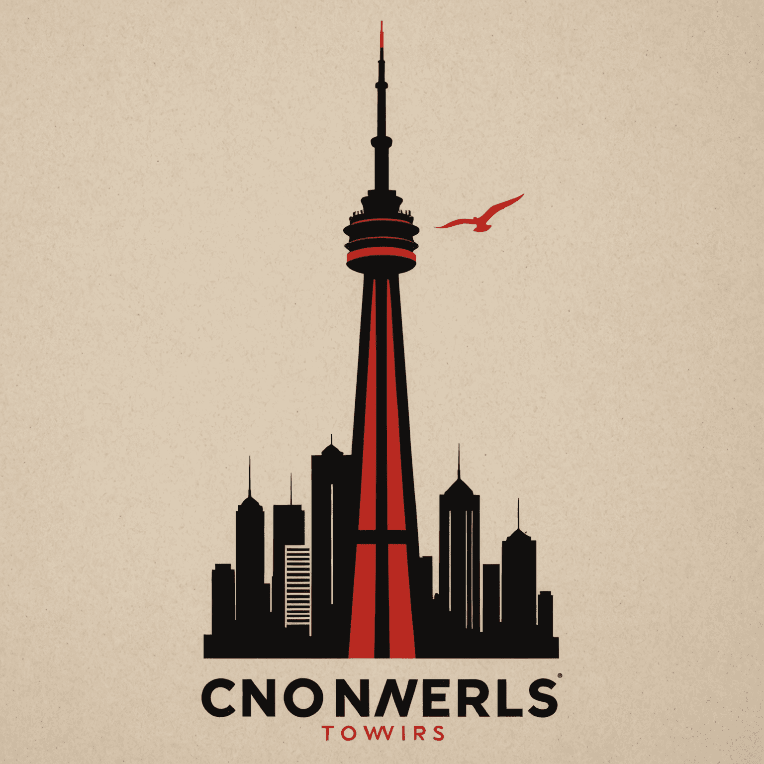 CN Towers logo featuring a stylized tower silhouette in red and black