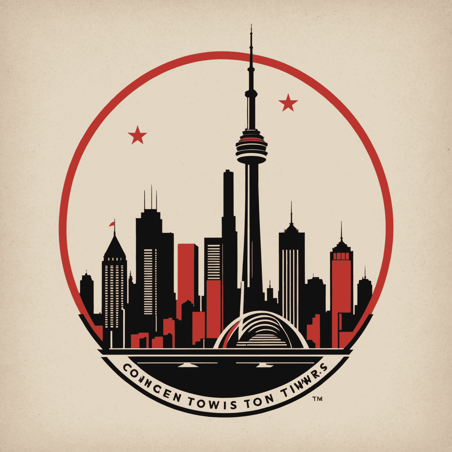 CN Towers logo featuring a stylized tower silhouette in red and black