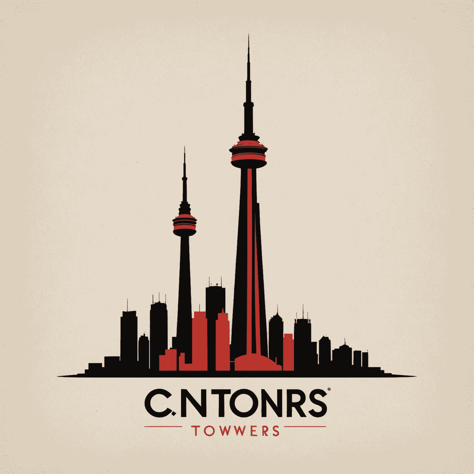 CN Towers logo featuring a stylized tower silhouette in red and black