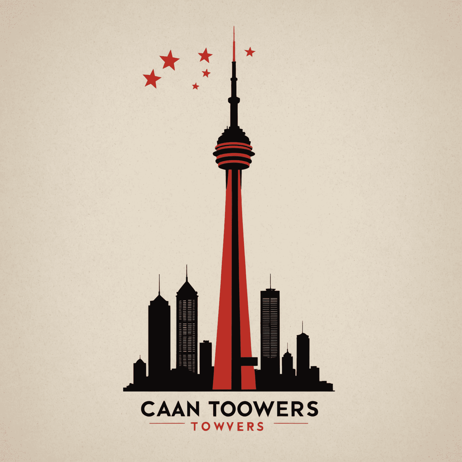 CN Towers logo featuring a stylized tower silhouette in red and black