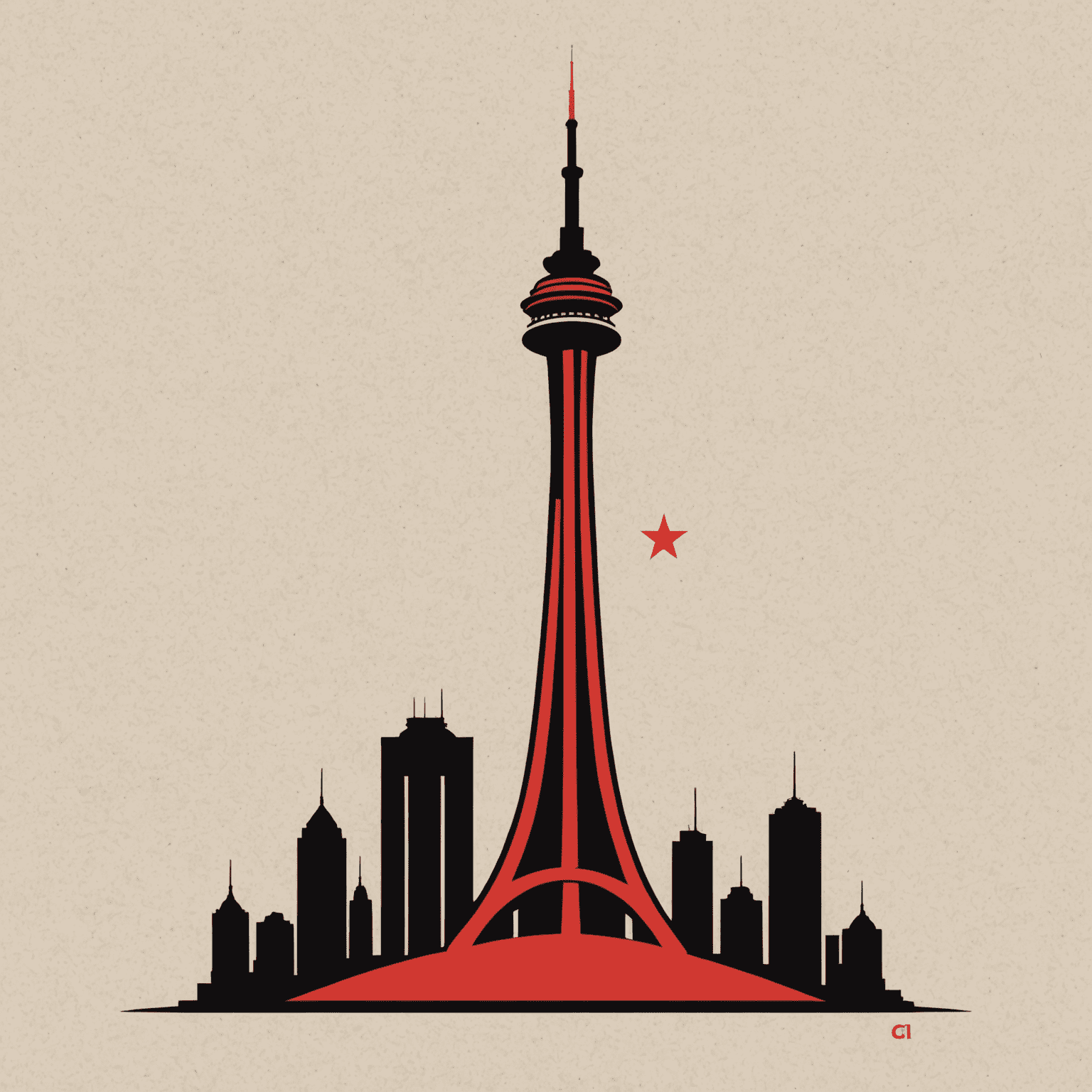 CN Towers logo featuring a stylized tower silhouette in red and black