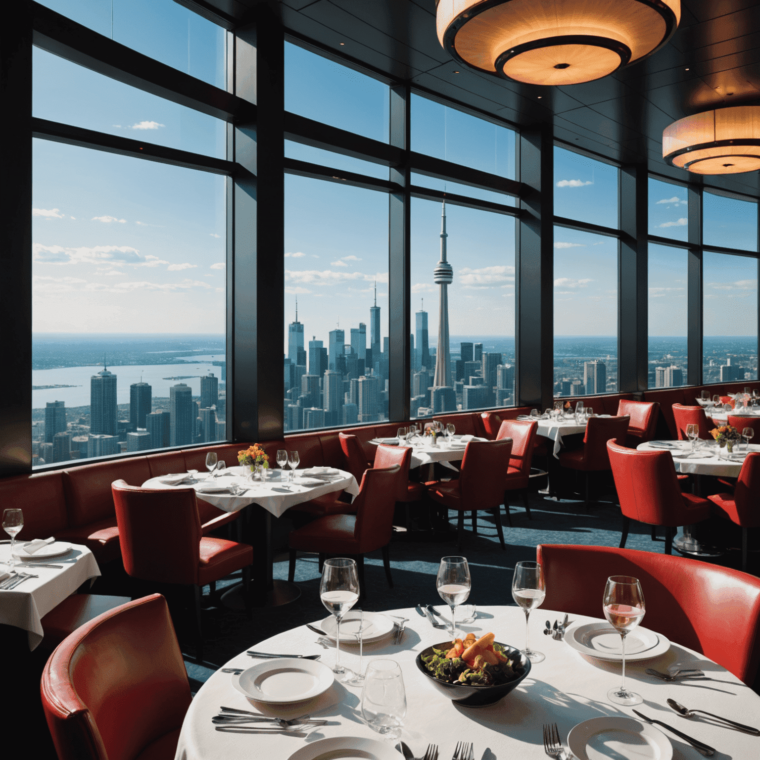 360 Restaurant at CN Tower, a revolving dining room with panoramic views of Toronto skyline