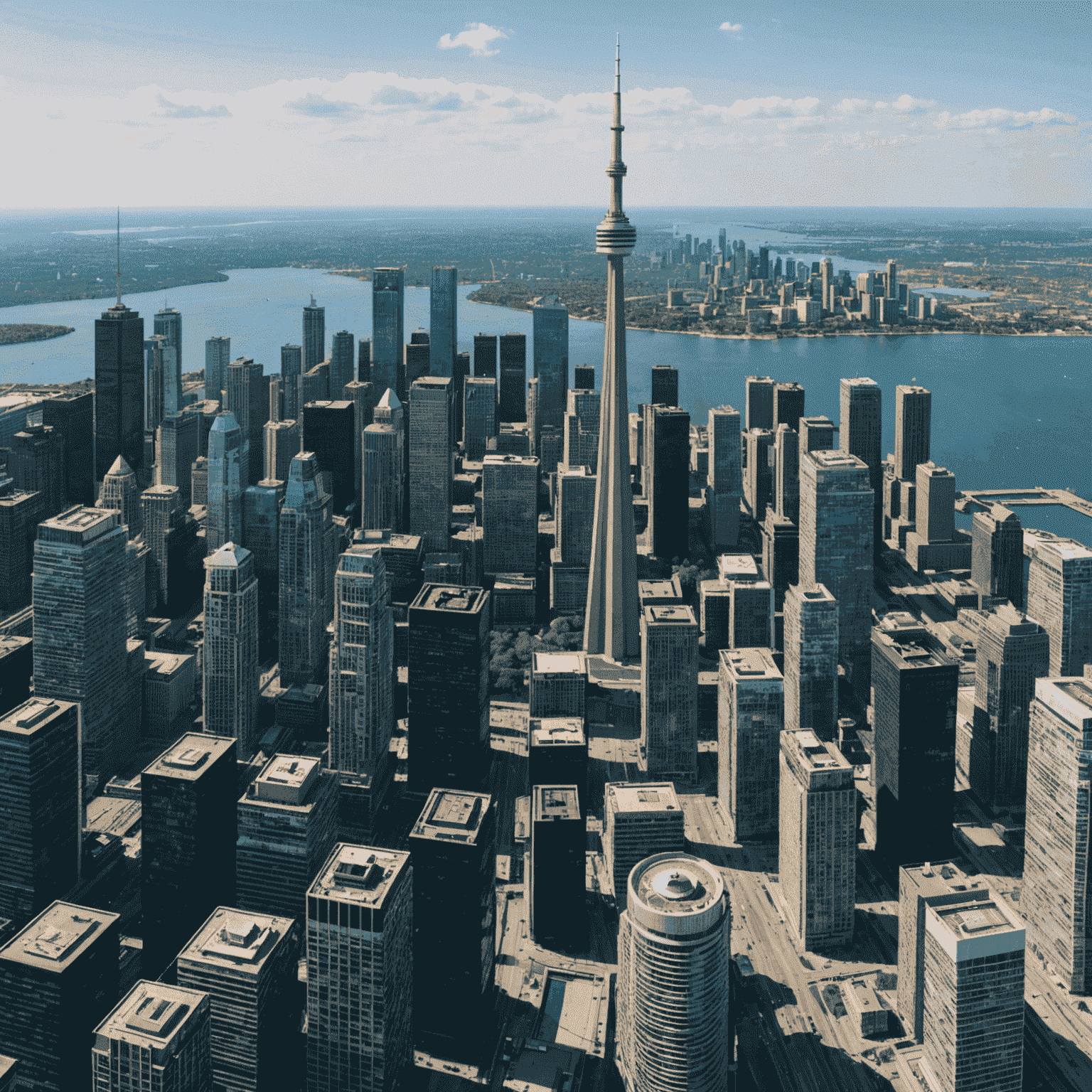 Panoramic view of Toronto skyline from CN Tower observation deck