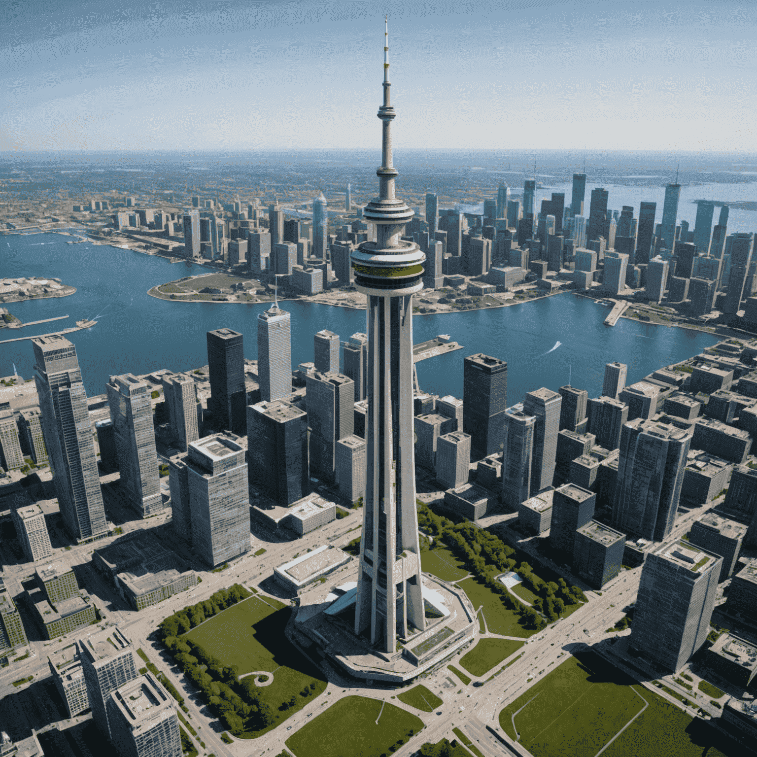 Architectural rendering of CN Tower with highlighted areas showing planned renovations